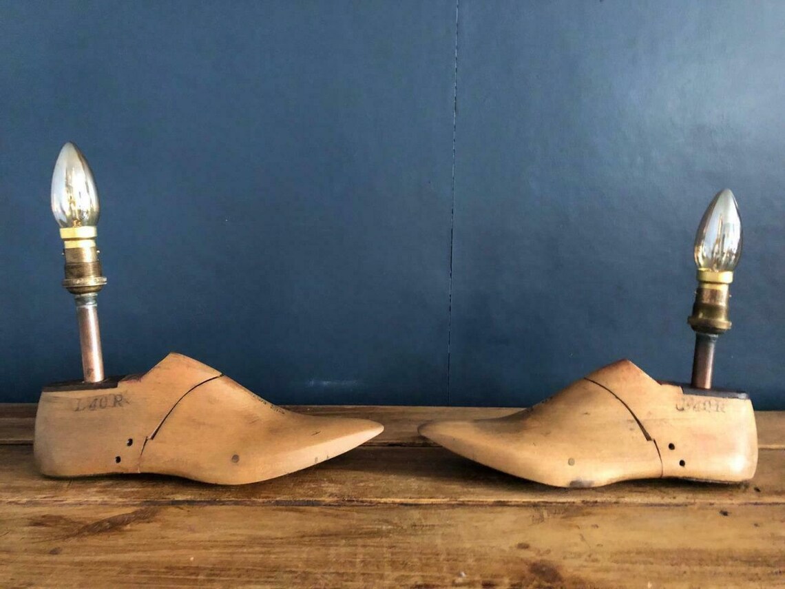 Stunning Vintage Wooden Shoe Last Table Lamps Bedside Lamps Etsy