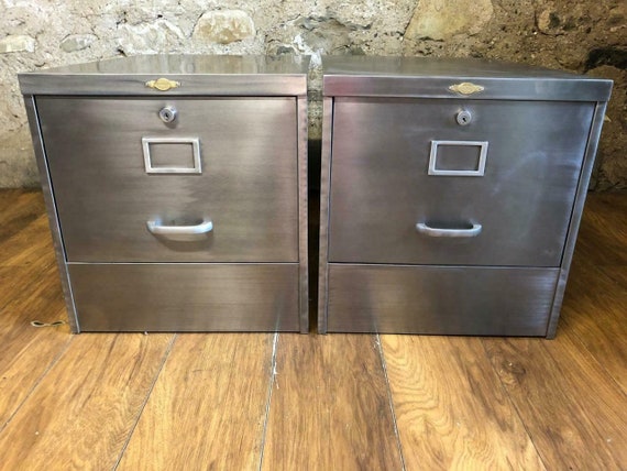 1 Drawer Filing Cabinets X 2 Vintage Industrial Stripped Metal Etsy