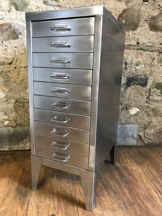 Vintage Industrial Stripped Metal 10 Drawer Filing Cabinet A4 Etsy