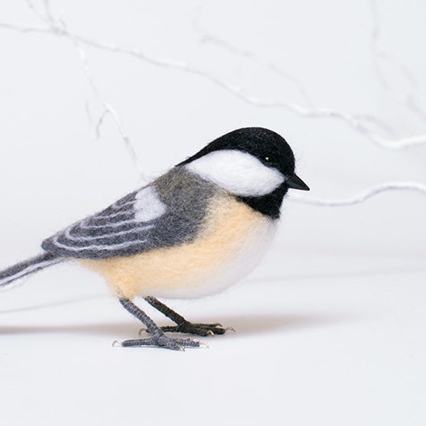 Black-capped chickadee - needle felted bird. Christmas gift for bird lover