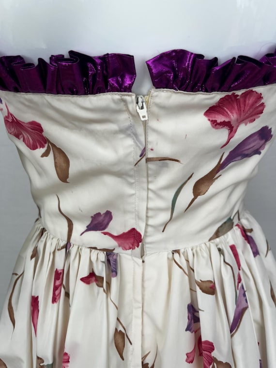 The Flora Gown, 1970s Strapless Flower Print Brid… - image 4