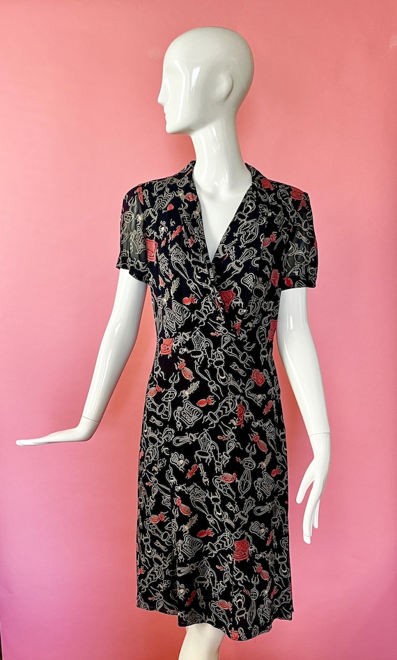 S/M 1990s Does 1940s DKNY Novelty Print Dress - Etsy