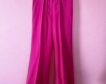 Xs 1970s Italian Hot Pink Linen Bell Bottoms