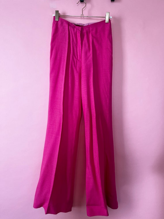 Xs 1970s Italian Hot Pink Linen Bell Bottoms