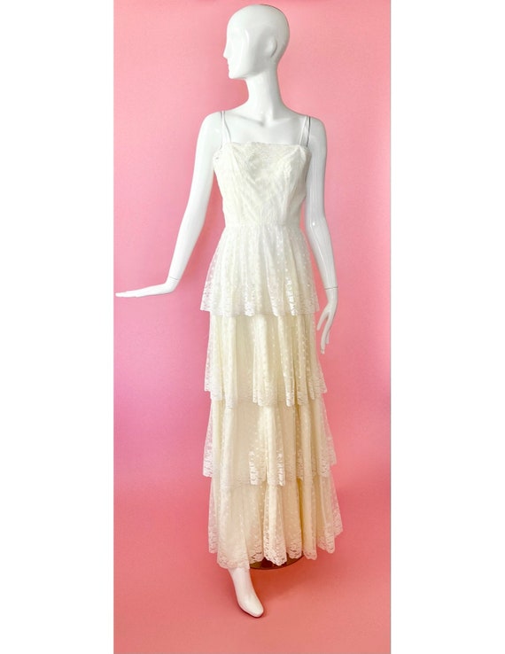 The Tinsley Gown; 1970s Tiered Lace Wedding Dress - image 1