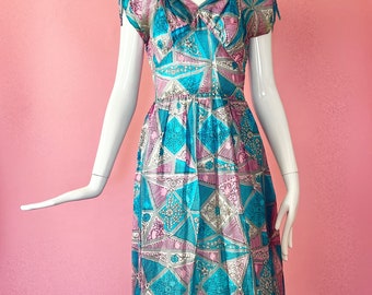 Xs/S 1930s Pastel Sheer Silk Crepe Dress
