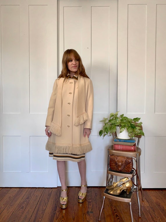Vintage Lilli Ann Cream Fringe Coat and Scarf