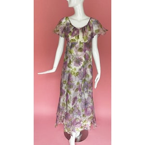 1960s Coco California Purple Floral Chiffon Gown image 1