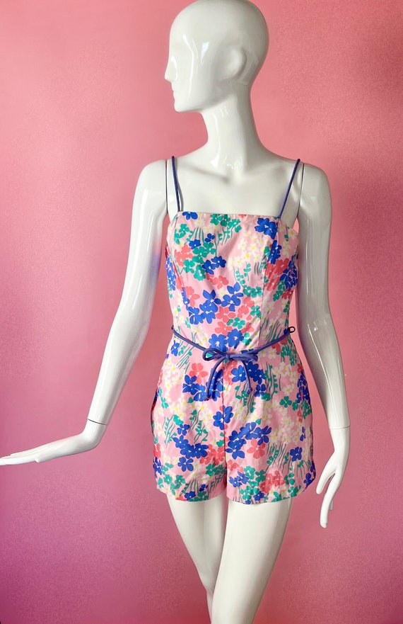 Xs/S Sea Waves Pastel Floral Sun Suit Romper