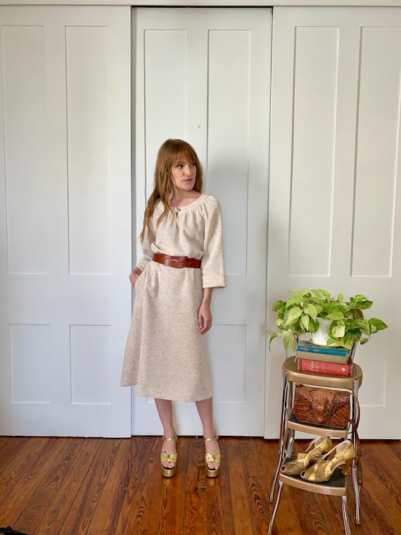 1970s Leslie Fay Waffle Knit Tent Dress