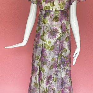 1960s Coco California Purple Floral Chiffon Gown image 2