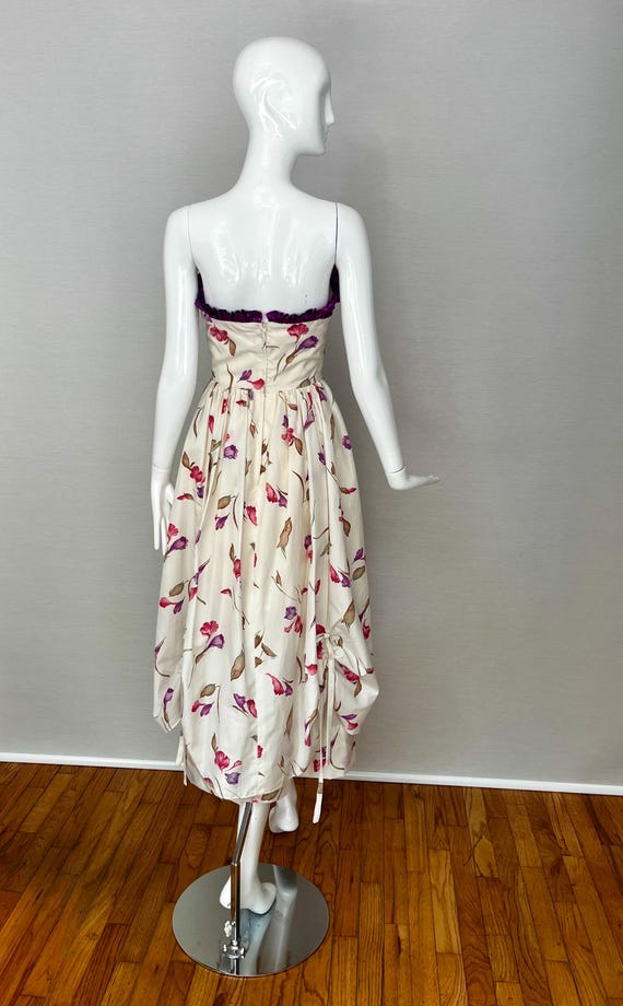 The Flora Gown, 1970s Strapless Flower Print Brid… - image 3