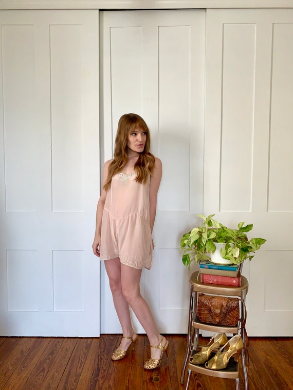 1930s Pale Pink Silk Lingerie Step In Romper