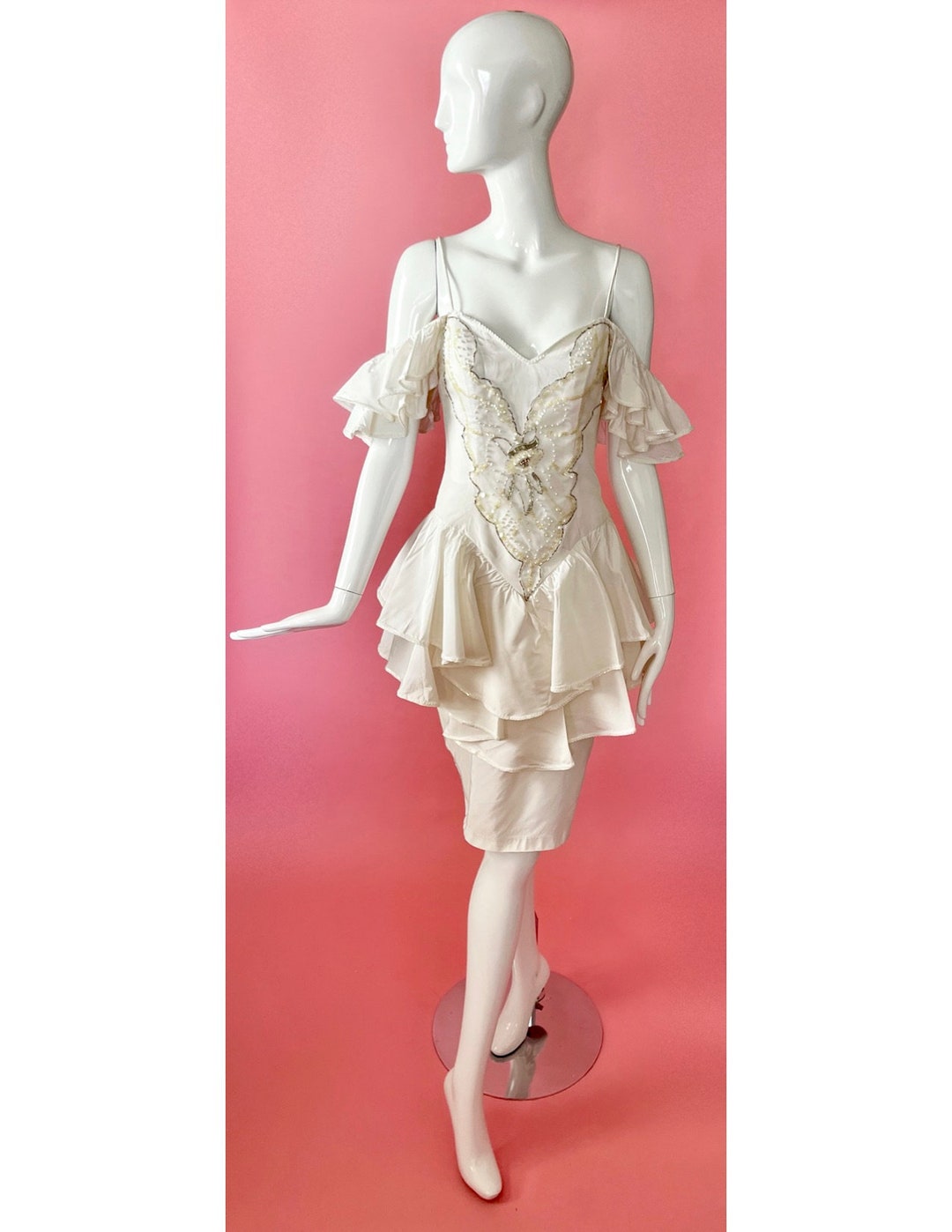 The Clementine Dress 1980s Beaded off the Shoulder Dress Etsy