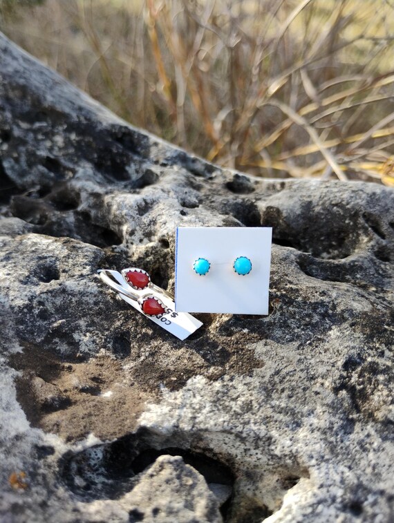 Native made turquoise studs - image 2