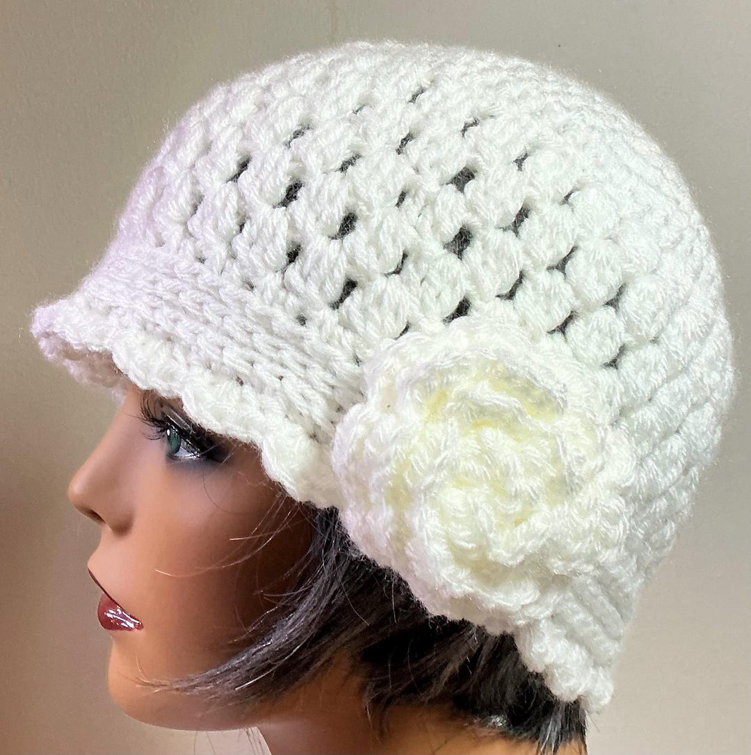 Handmade, Crochet Women's Hat / Beanie, Soft White, Ruffled Edge, Chemo ...