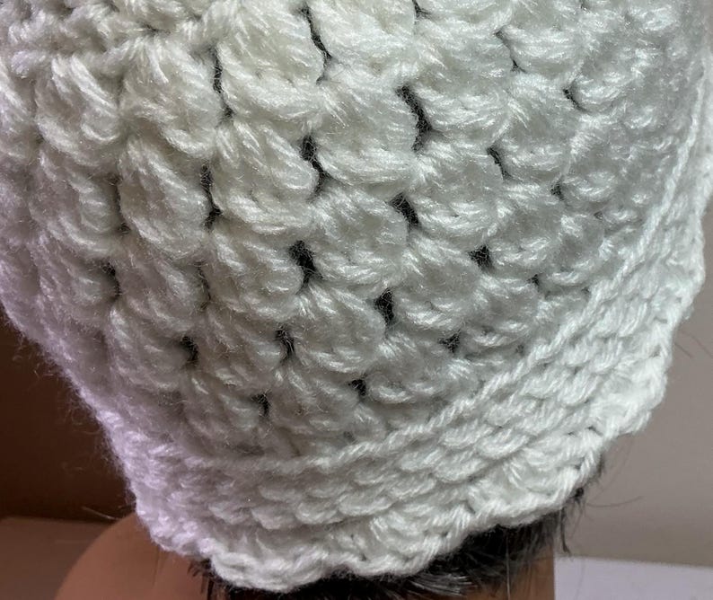 Handmade, Crochet Women's Hat / Beanie, Soft White, Ruffled Edge, Chemo ...