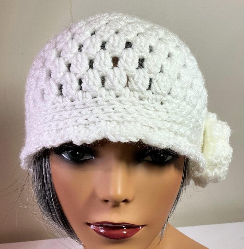 Handmade, Crochet Women's Hat / Beanie, Soft White, Ruffled Edge, Chemo ...