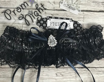 Black silver prom garter.  Black lace prom garter. Prom garters.