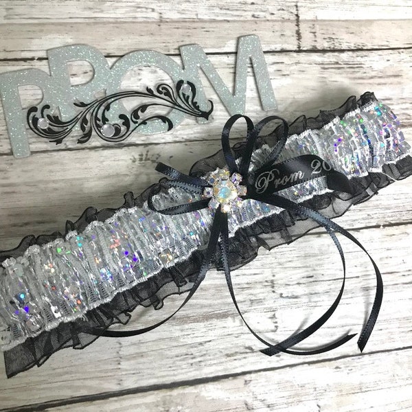 Black Prom Garter.  Silver Prom Garter.  Custom Prom Garter.