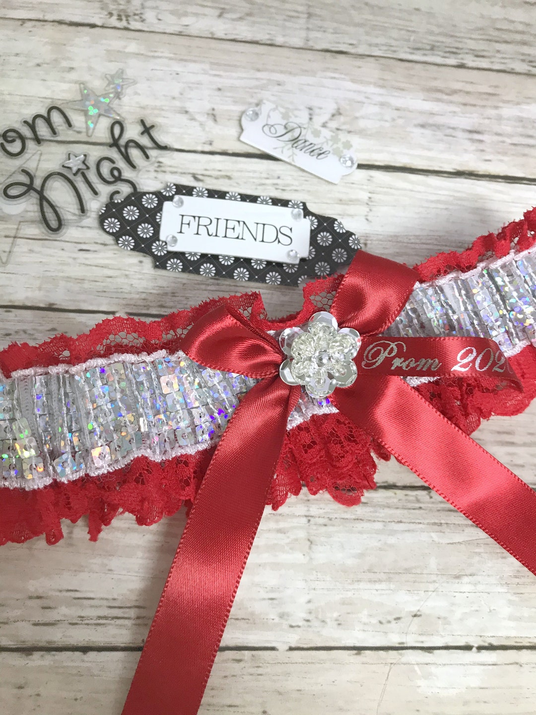 Dark Red Prom Garter. Prom Garter. Red and Silver Prom Garter. Etsy