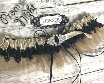 Champagne and black Prom Garter.  Champagne Prom Garter, Prom Garters