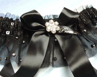 Black Sequin and Rhinestone Prom Garter. Sparkle Illusion Black Prom Garter. Garters, Prom Garters.