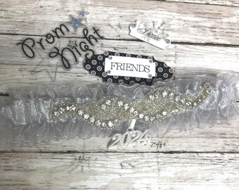 Silver and rhinestones senior prom garter.   Silver prom garter.