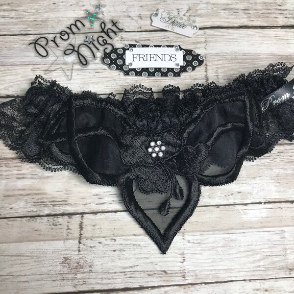 Black prom garter with rhinestone.  Black prom garter,  Prom garters.