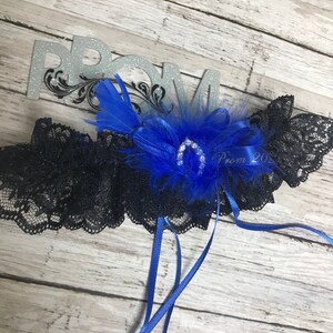 Royal blue and black prom garter.  Prom garters.