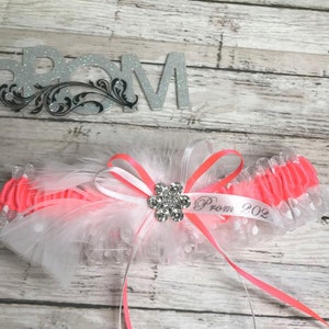 Neon Coral Prom Garter,  Polka Dot Prom Garter,  Prom Garter, Garter