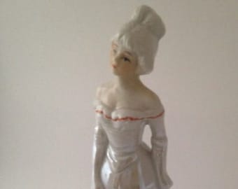 White Victorian Lady with Fan and Peach Trim Figurine