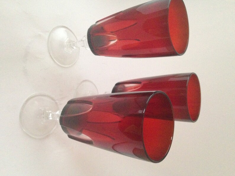 Ruby Red Glasses with Clear Glass Accents Stemmed Goblet Etsy