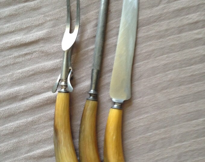 Vintage Bone Handle Carving Set Etsy