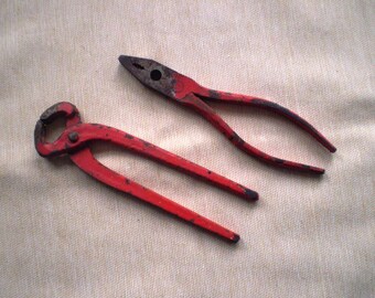 Red Pliers - Set of Two with Original Red Paint