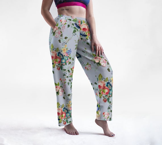 Pyjama Lounge Pants Chintz Floral Charming Cottage Sweat Pants in