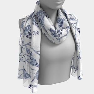 Chinoiserie Long Scarf - &quot;Patterned Birds on Branches&quot; - 72 x 16 Inches | A Chinoiserie Chic Gift Idea ... Art to Wear!