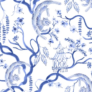 Chinoiserie "Tiger Blossom" Hand Painted Watercolour - Seamless Pattern | Hand Painted Clip Art, Surface Pattern, Creative Asset to Print