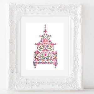 Pink Pagoda Chinoiserie - Printable Art Print to Print Yourself!  - Pagoda Size 7&quot; x 12.6&quot; - Background size 11&quot; x 14&quot; inches