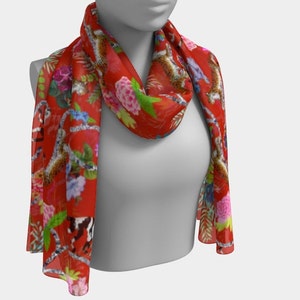 Chinoiserie Long Scarf - &quot;Chinoiserie Frolic&quot; - 72 x 16 Inches | A Chinoiserie Chic Gift Idea ... Art to Wear!
