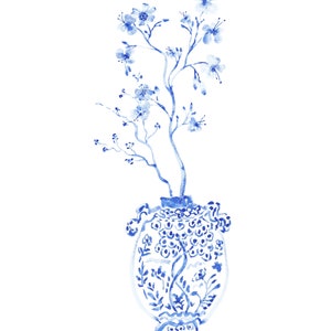 Chinoiserie Art Printable - Digital Download JPG | Chinoiserie Vase with Blossoms Watercolour