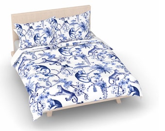 Chinoiserie Duvet Cover - "Chinoiserie Whimsy" | Chinoiserie Bedding  | Shipping included in price