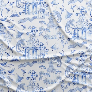 Chinoiserie Fabric | "Chinoiserie Watercolour" | Poly Canvas - 54" inch Wide x 39" inch Length | Shipping included in price