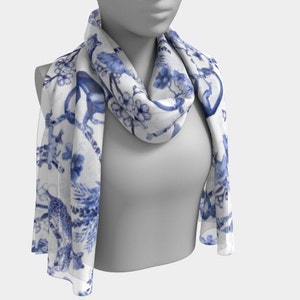 Chinoiserie Long Scarf - &quot;Chinoiserie Whimsy&quot; - 72 x 16 Inches | Chinoiserie Chic Art to Wear!