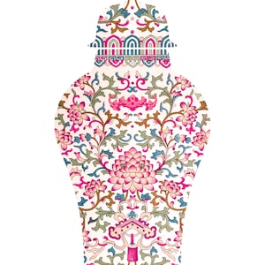 Chinoiserie Ginger Jar - Digital Art Print  - Pink Floral - Transparent Background - 6.5 inches  x 12.6 inches - Print Yourself!