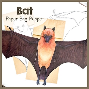 Printable Bat Puppet Craft | Fun Paper Bag Animal Template | Artistic Play And Education Activity | Craft Template For Young Crafters