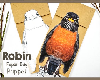 Robin Paper Bag Puppet Kit | Autistic Kids Crafts Time Activity | Printable Creative Play Craft Template | Paper Bag Puppet For Children Art