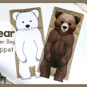 Marionetta orso fai da te stampabile / Modello divertente per lavoretti con sacchetti di carta / Kit per lavoretti con marionette facili per la scuola materna / Gioco educativo e divertimento per feste di compleanno