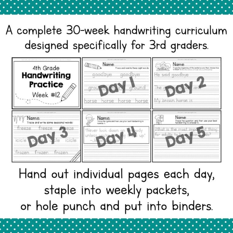 4th GRADE HANDWRITING Curriculum PDF - 30 Weeks of Printable Writing ...