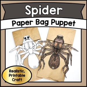 Marioneta de araña (DIY) con bolsa de papel (PDF) / Plantilla imprimible para niños / Actividad educativa divertida para preescolar y aula (Motricidad fina)
